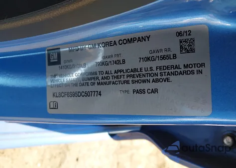 2013 Chevrolet Spark 2Lt Auto from USA, damaged, VIN KL8CF6S95DC507774